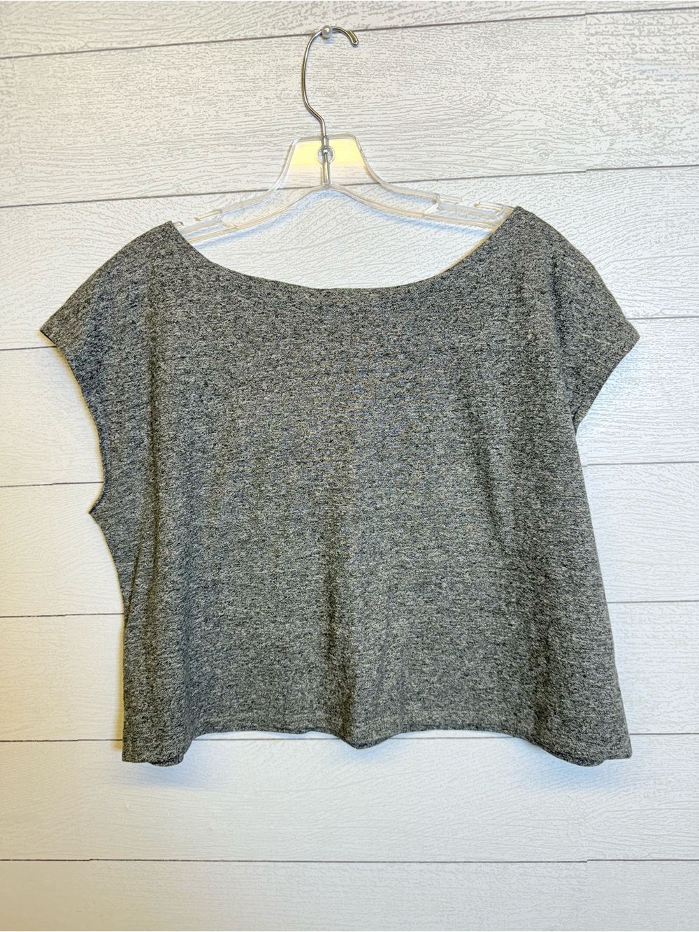 Eileen Fisher Gray Wide Boatneck Crop Top Organic Cotton Linen blend Size Small